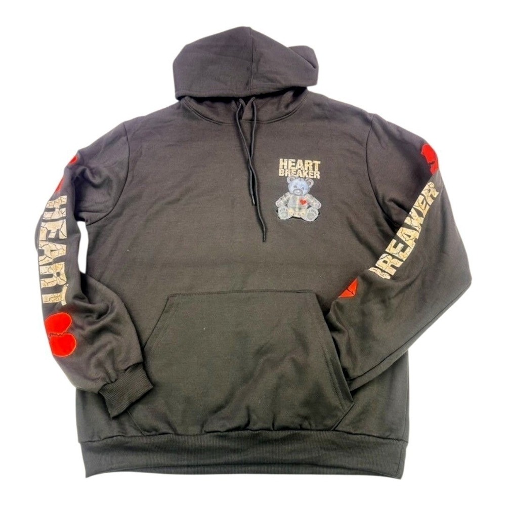 Fresh Laundry‎ Heart Breaker Teddy Bear Graphic Hoodie Gray Large NWOT